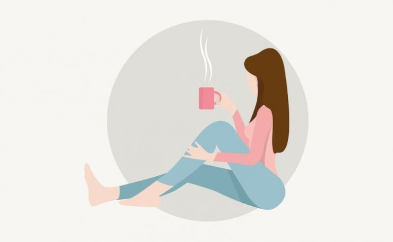 Illustration of woman with cup of tea