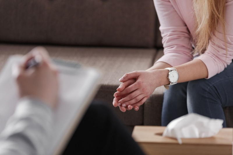 Woman talking to therapist